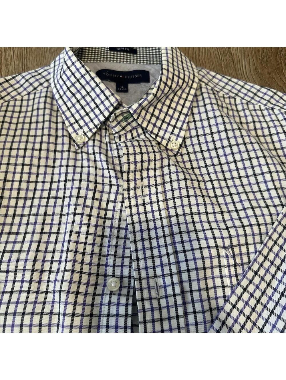 Tommy Hilfiger Mens 15 SlimFlannel Shirt Soft Cotton Check Pattern Multicolored
